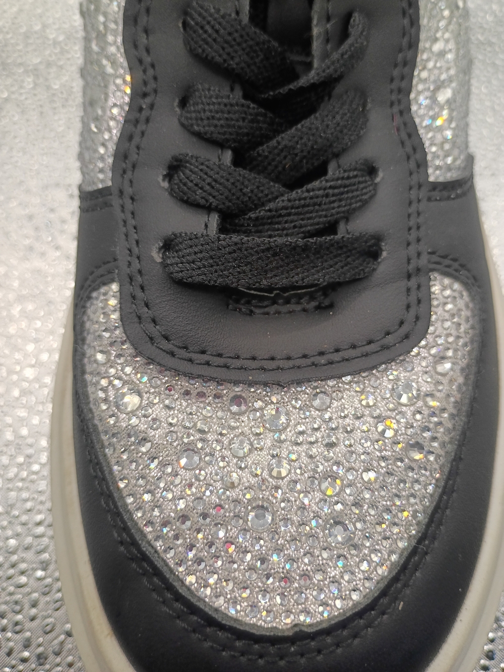 Platform Lace-Up Sneakers with Silver Rhinestone Panels - Picture 7 of 9
